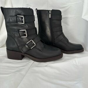 NEW Lucky Brand Black Triple Buckle Moto Boots